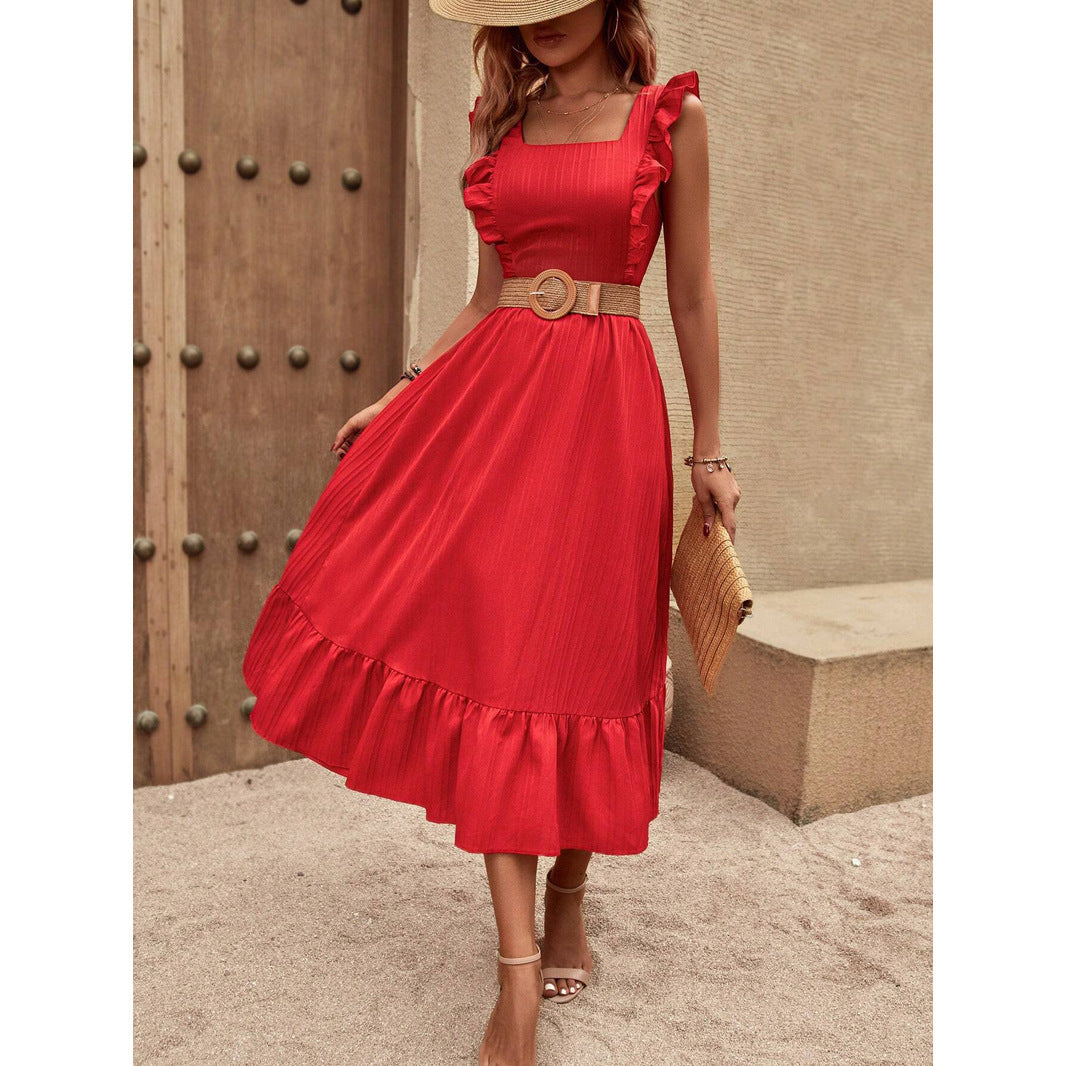 Robe Satinée Une Épaule Fendue Sans Ceinture