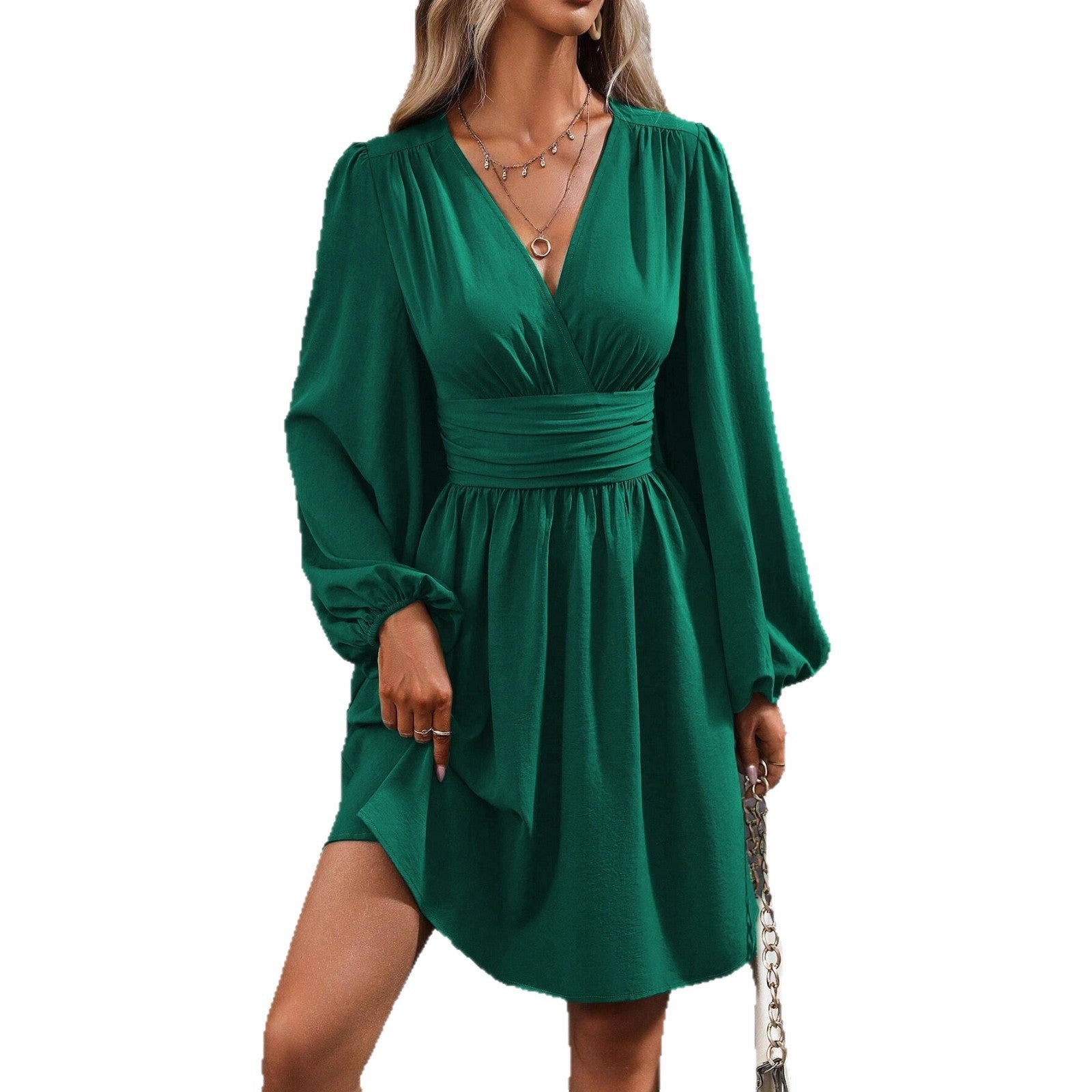 Robe Femme Col Diagonal Manches Lanternes