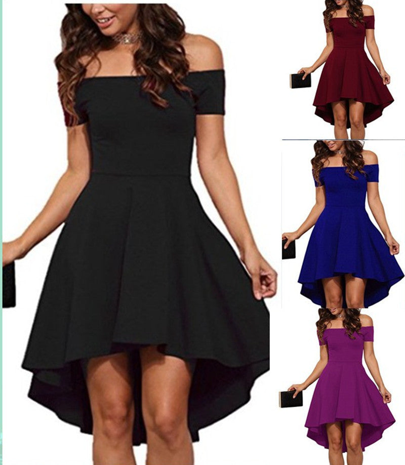 Robe Une Épaule Manches Courtes Jupe Queue d’Hirondelle