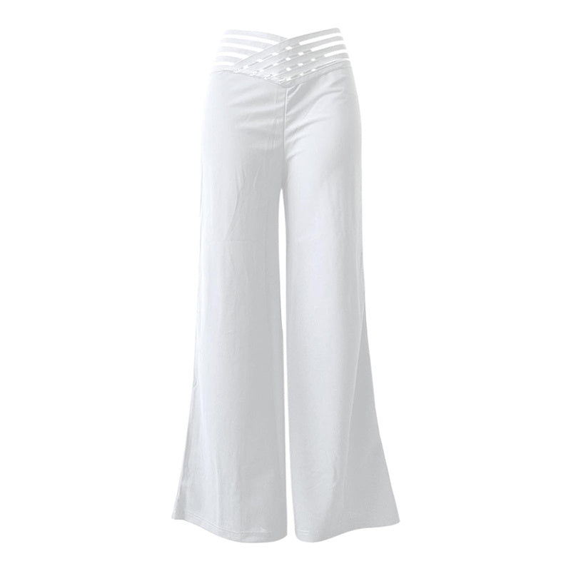 Pantalon Femme Taille Haute en Maille Transparente avec Détail Croix Élégant