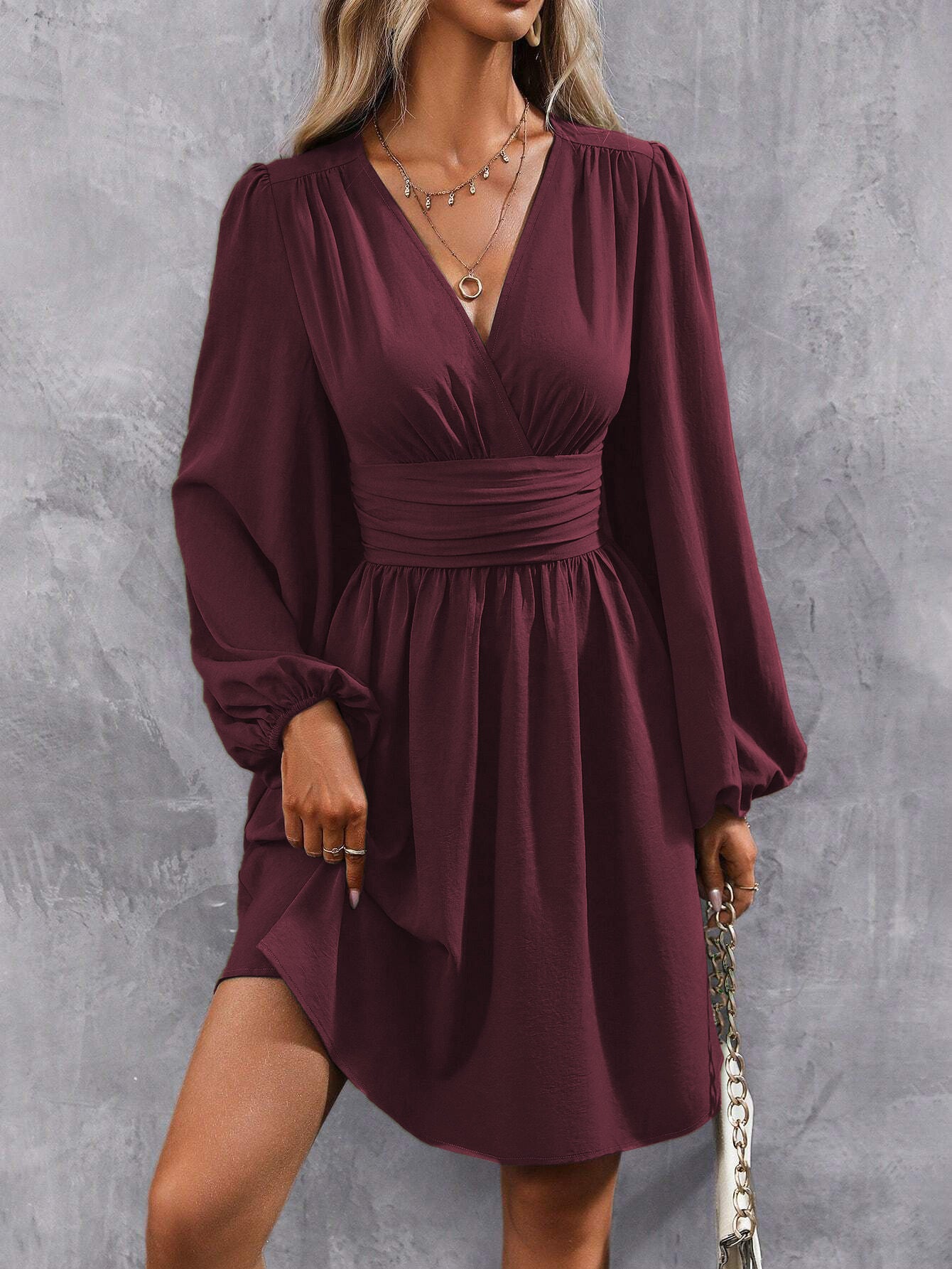 Robe Femme Col Diagonal Manches Lanternes