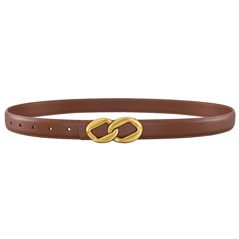 Ceinture Femme Rétro Boucle Lisse en Cuir
