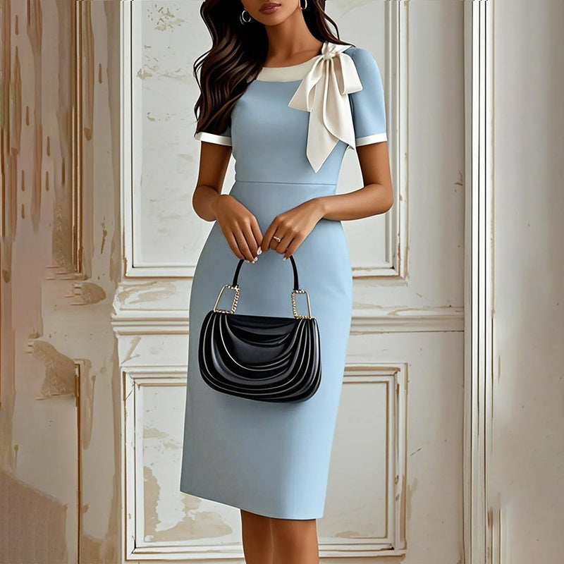 Robe Moulante Femme Col Rond Nœud Papillon