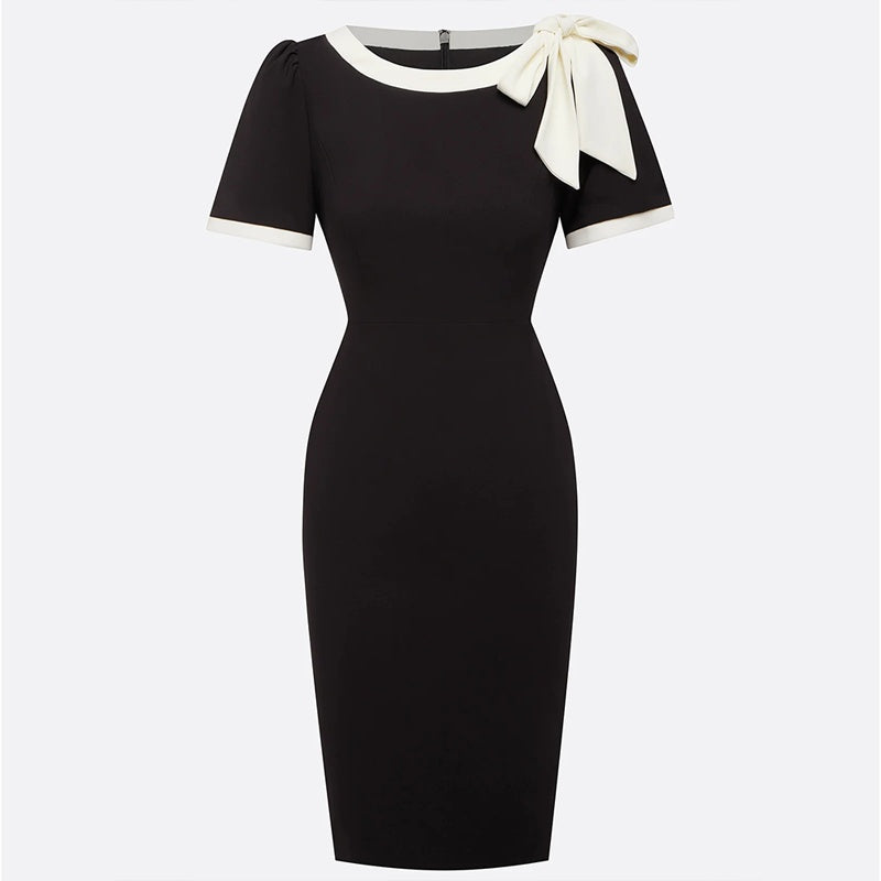 Robe Moulante Femme Col Rond Nœud Papillon