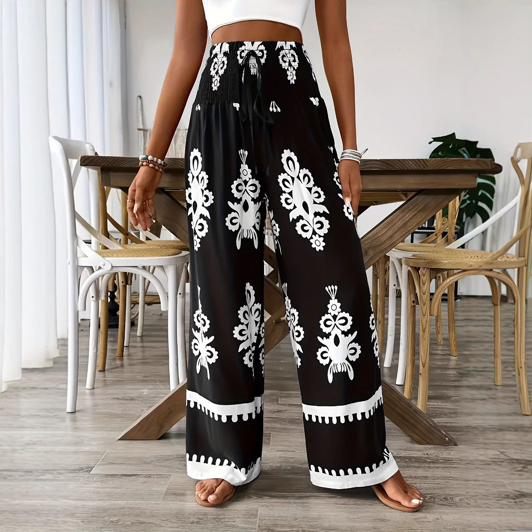 Pantalon large imprimé 3D à taille haute