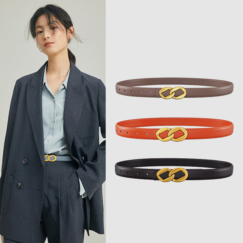 Ceinture Femme Rétro Boucle Lisse en Cuir