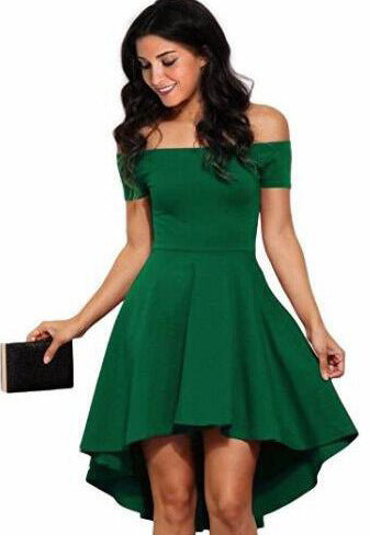 Robe Une Épaule Manches Courtes Jupe Queue d’Hirondelle