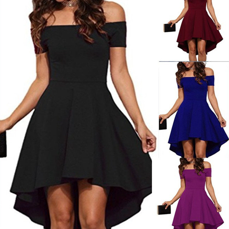 Robe Une Épaule Manches Courtes Jupe Queue d’Hirondelle
