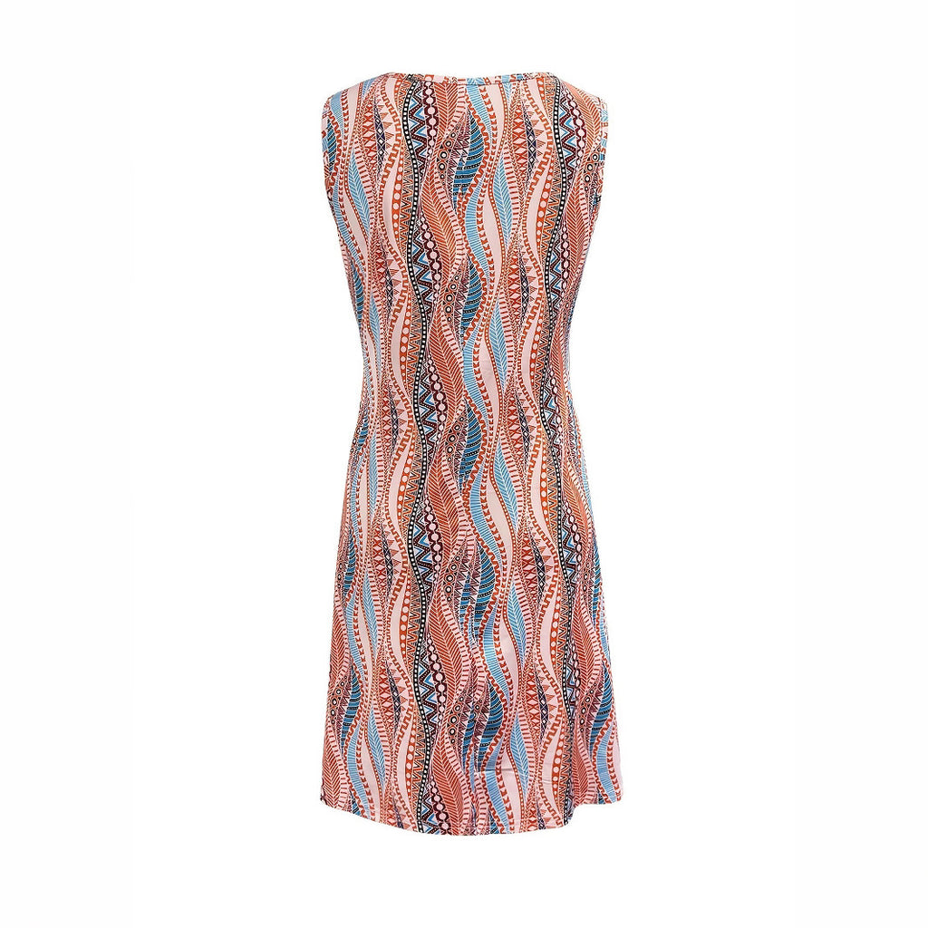 Robe Femme Sans Manches Col Rond Imprimé 3D