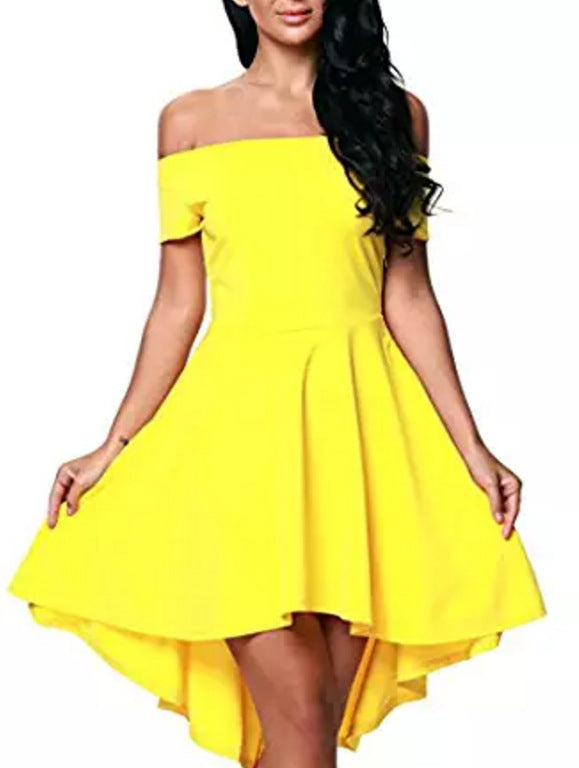 Robe Une Épaule Manches Courtes Jupe Queue d’Hirondelle