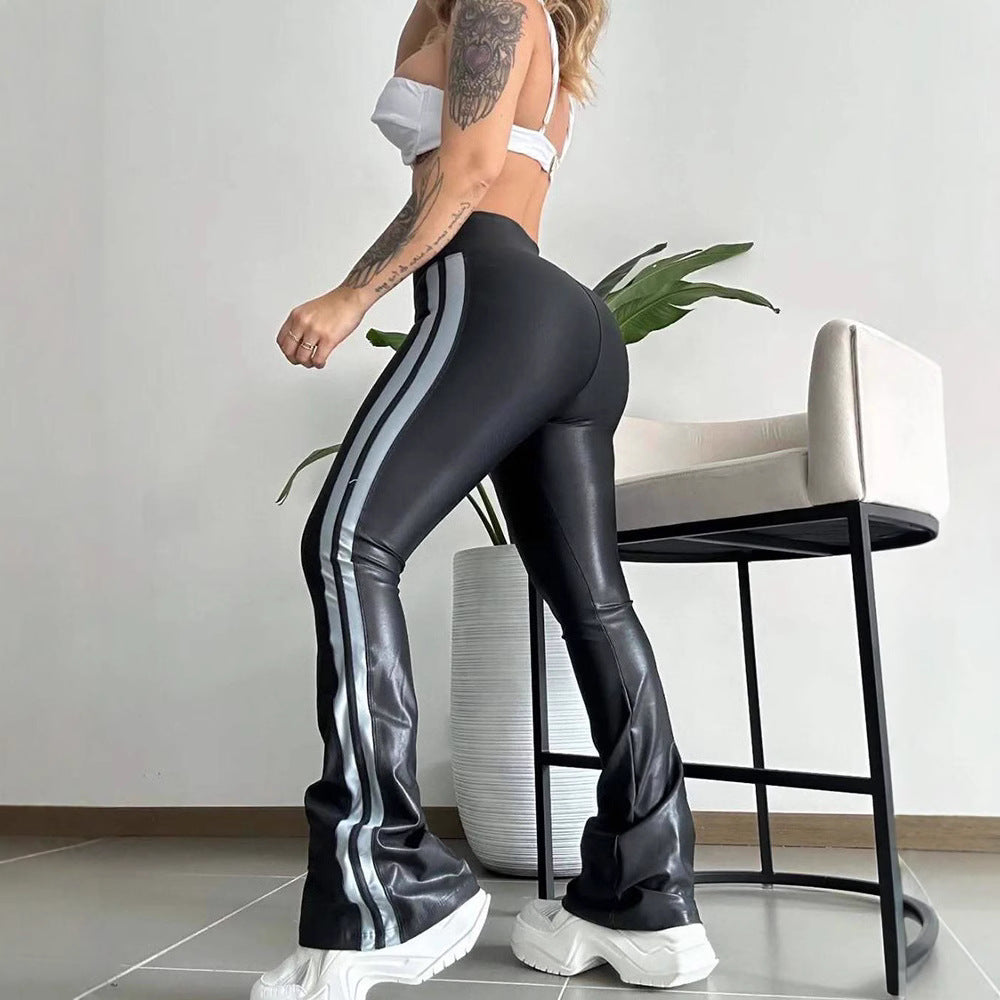 Double Ribbon Contrast Color Tight Sports Pants