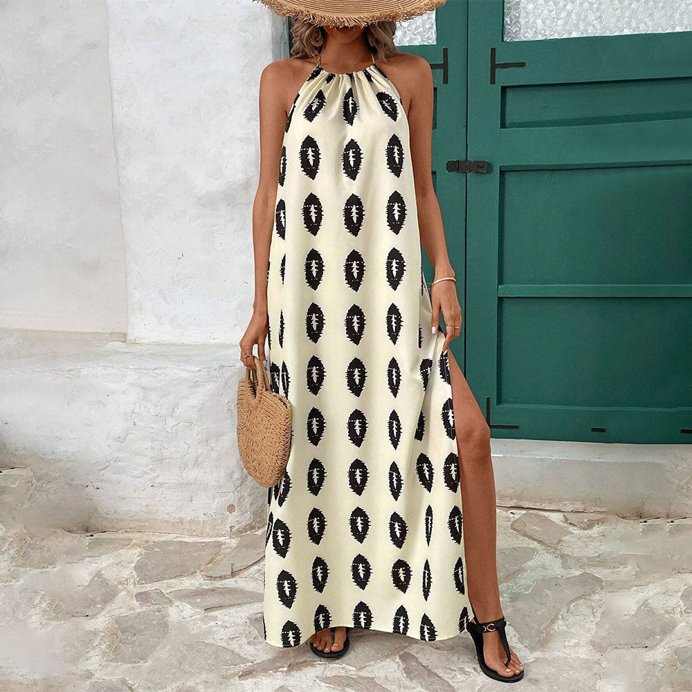 French Design Elegant Halter Beach Maxi Dress