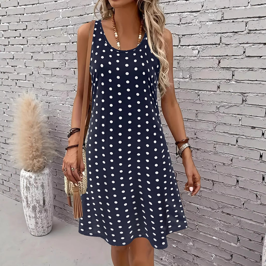 Robe Femme Sans Manches Col Rond Imprimé 3D