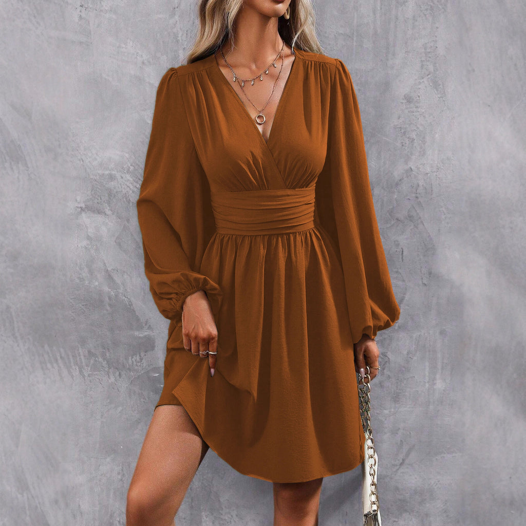 Robe Femme Col Diagonal Manches Lanternes