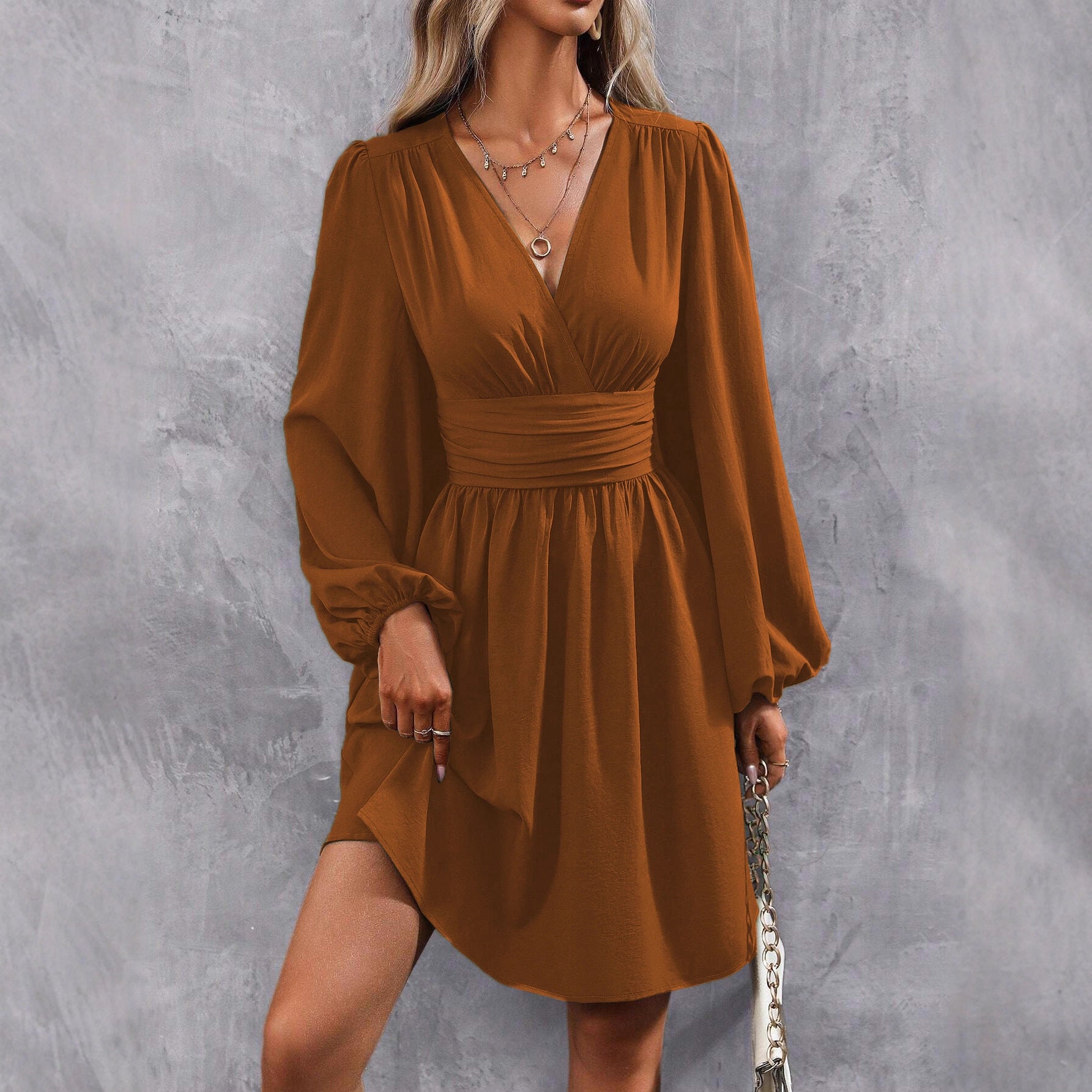 Robe Femme Col Diagonal Manches Lanternes