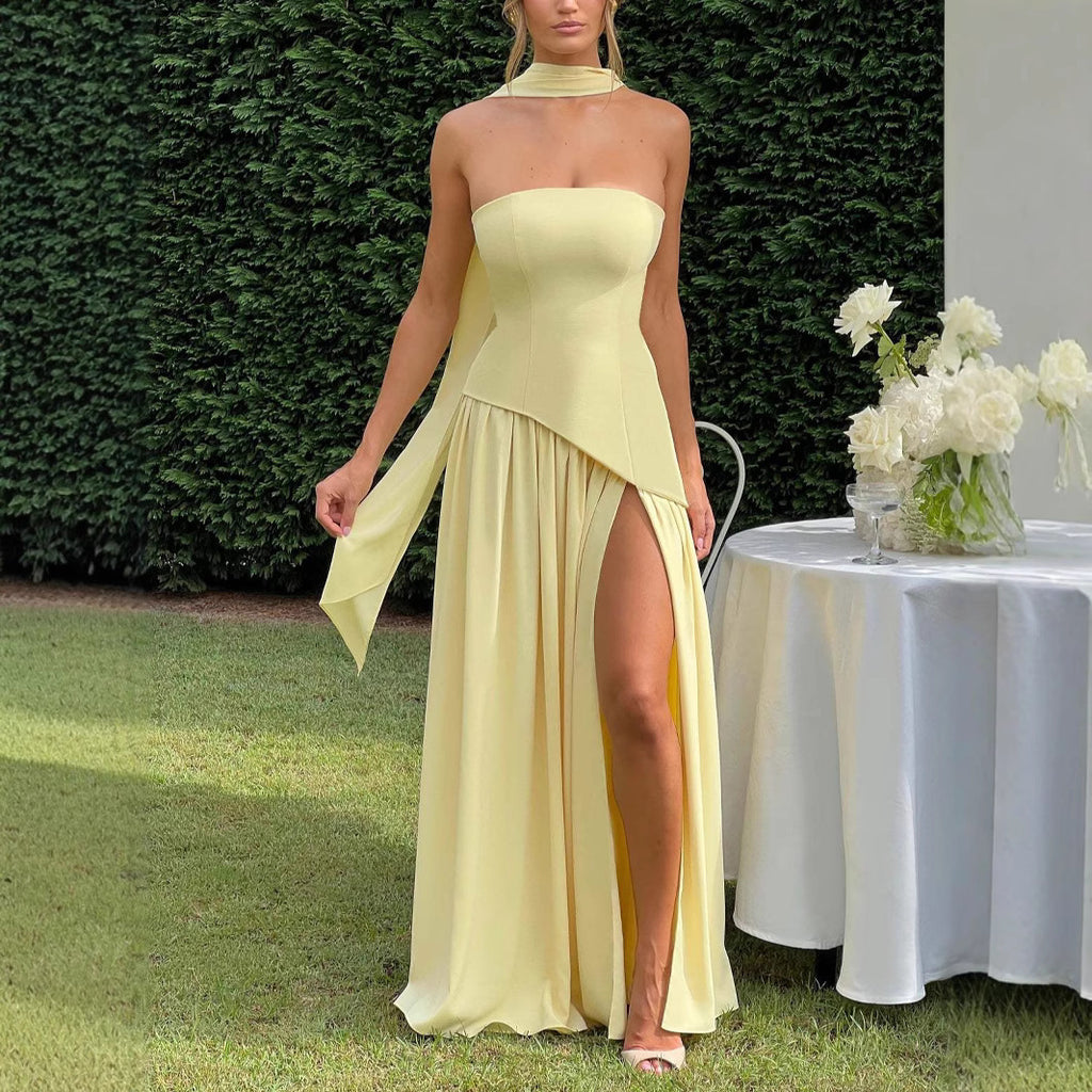 Robe sexy Sans Bretelles avec fente - Mode 2025 - Taille Haute