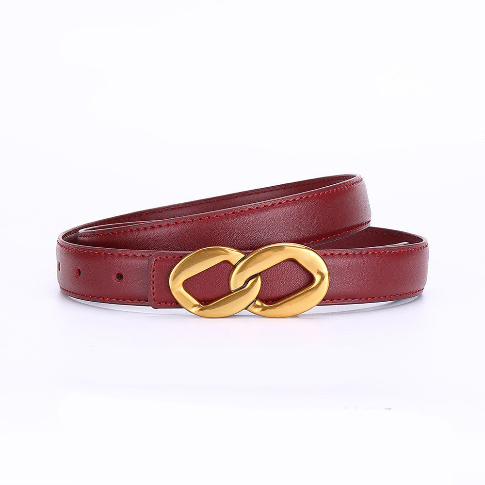 Ceinture Femme Rétro Boucle Lisse en Cuir