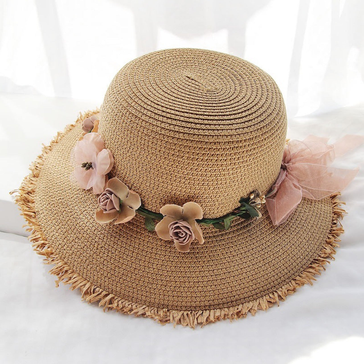 Chapeau de Plage en Paille Femme avec Protection Visage