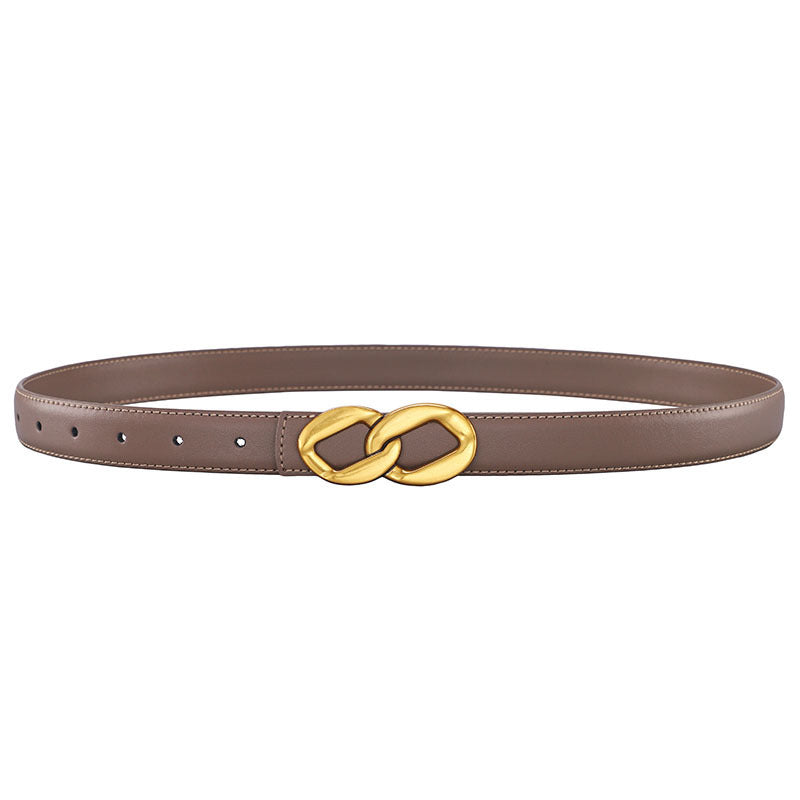 Ceinture Femme Rétro Boucle Lisse en Cuir