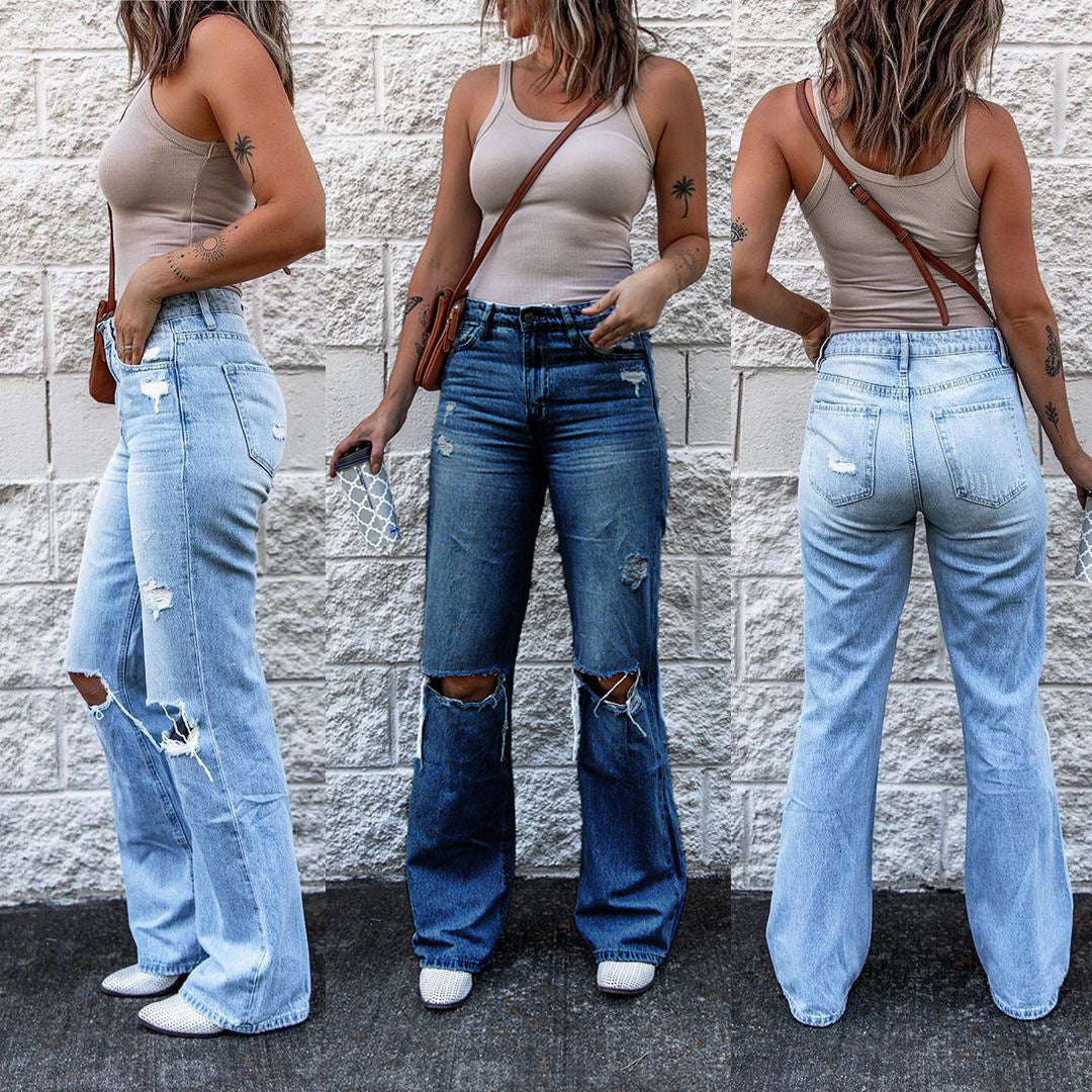 Pantalon Denim Femme Taille Haute Rétro Slim Coupe