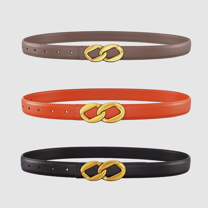 Ceinture Femme Rétro Boucle Lisse en Cuir