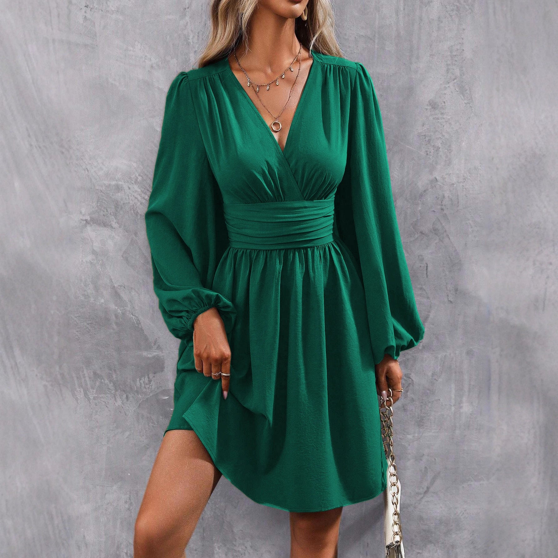 Robe Femme Col Diagonal Manches Lanternes