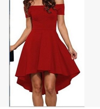 Robe Une Épaule Manches Courtes Jupe Queue d’Hirondelle