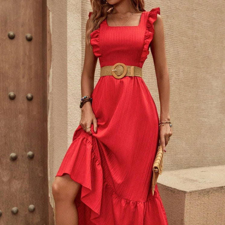 Robe Satinée Une Épaule Fendue Sans Ceinture