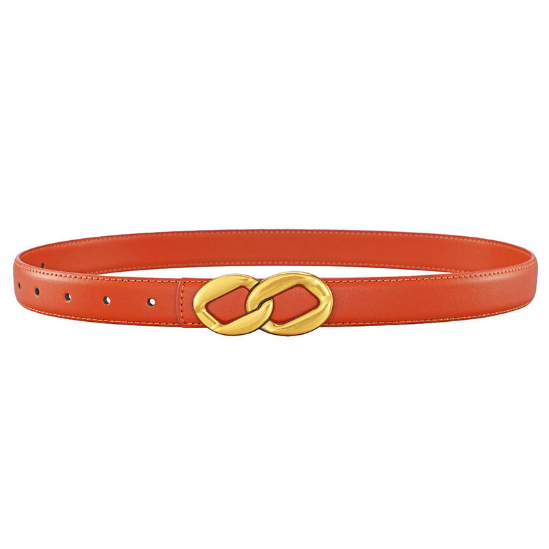 Ceinture Femme Rétro Boucle Lisse en Cuir