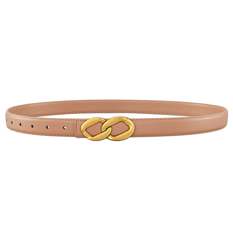 Ceinture Femme Rétro Boucle Lisse en Cuir