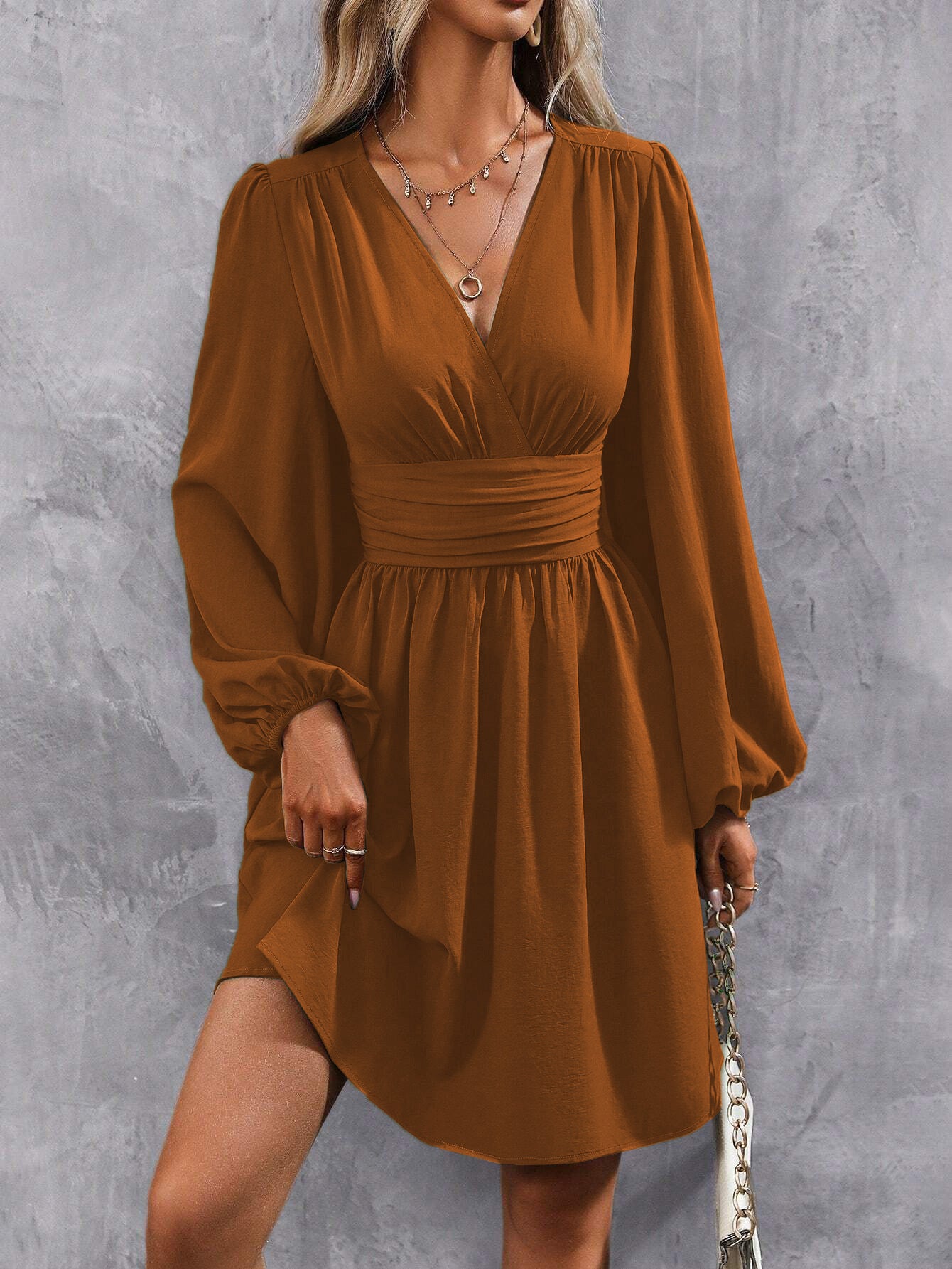 Robe Femme Col Diagonal Manches Lanternes
