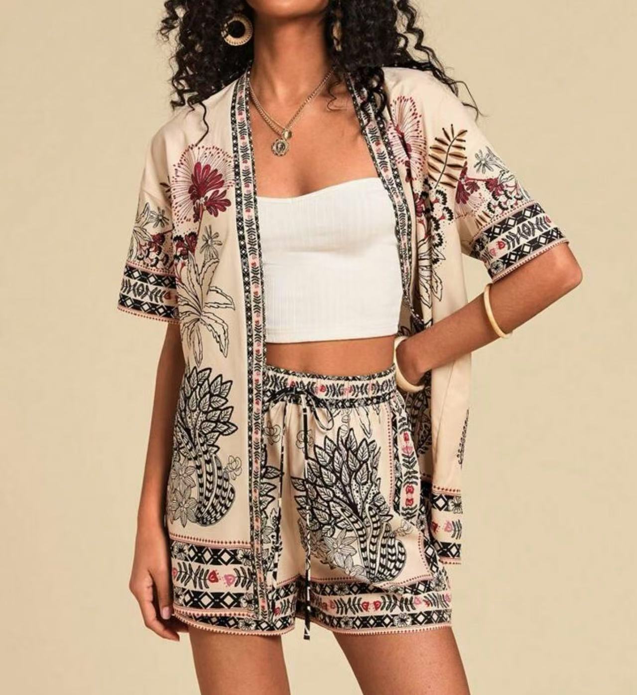 Ensemble Cardigan Imprimé Casual Femme