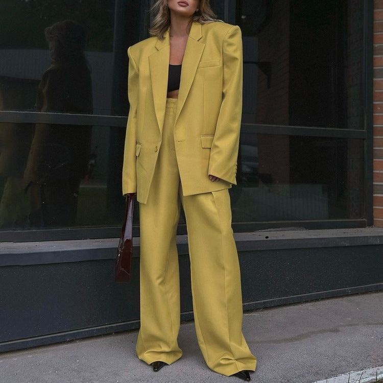 Ensemble Manteau Oversize Col Revers & Pantalon Large Taille Haute
