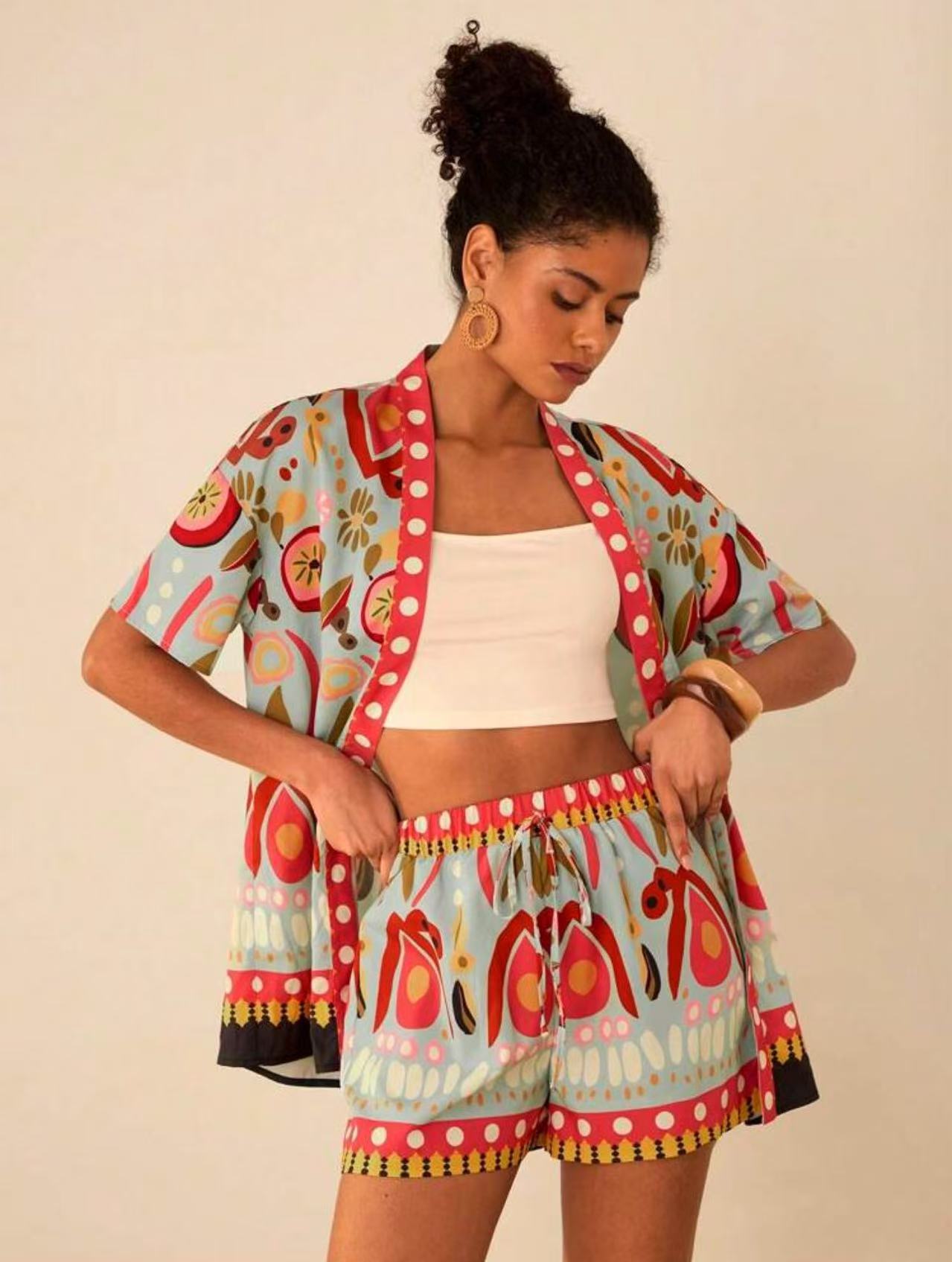 Ensemble Cardigan Imprimé Casual Femme