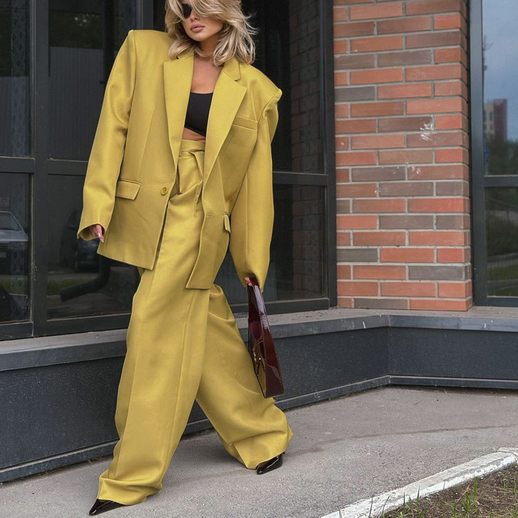 Ensemble Manteau Oversize Col Revers & Pantalon Large Taille Haute