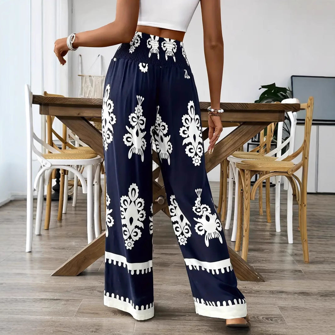 Pantalon large imprimé 3D à taille haute