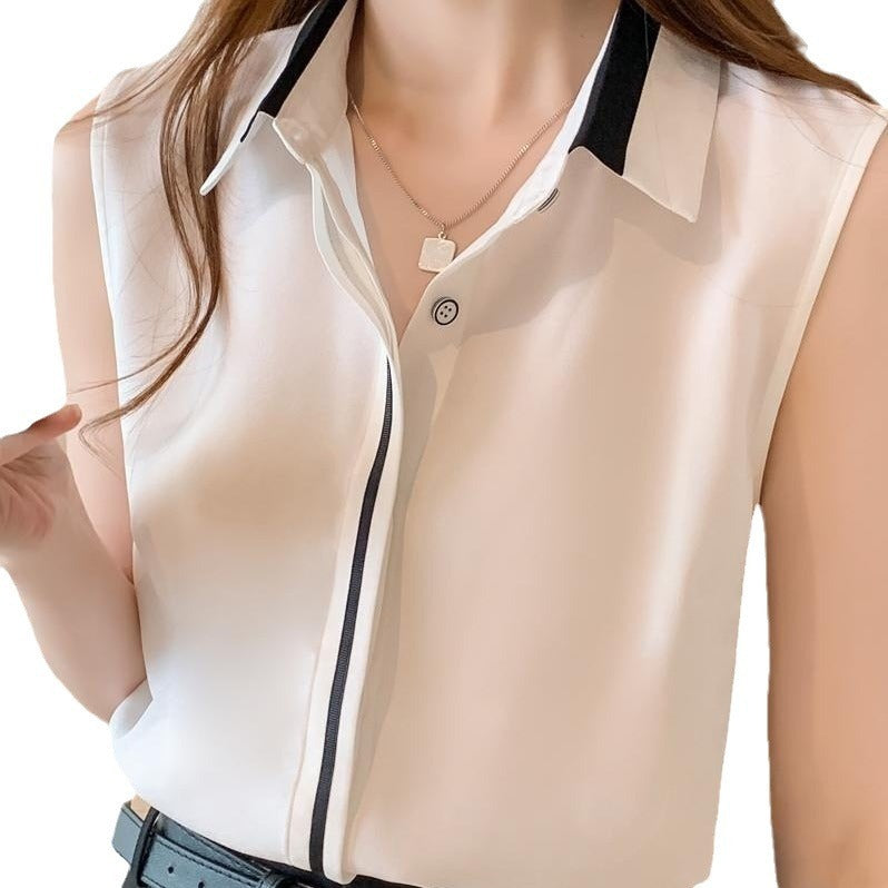 Top Sans Manches en Mousseline Contrastée Femme