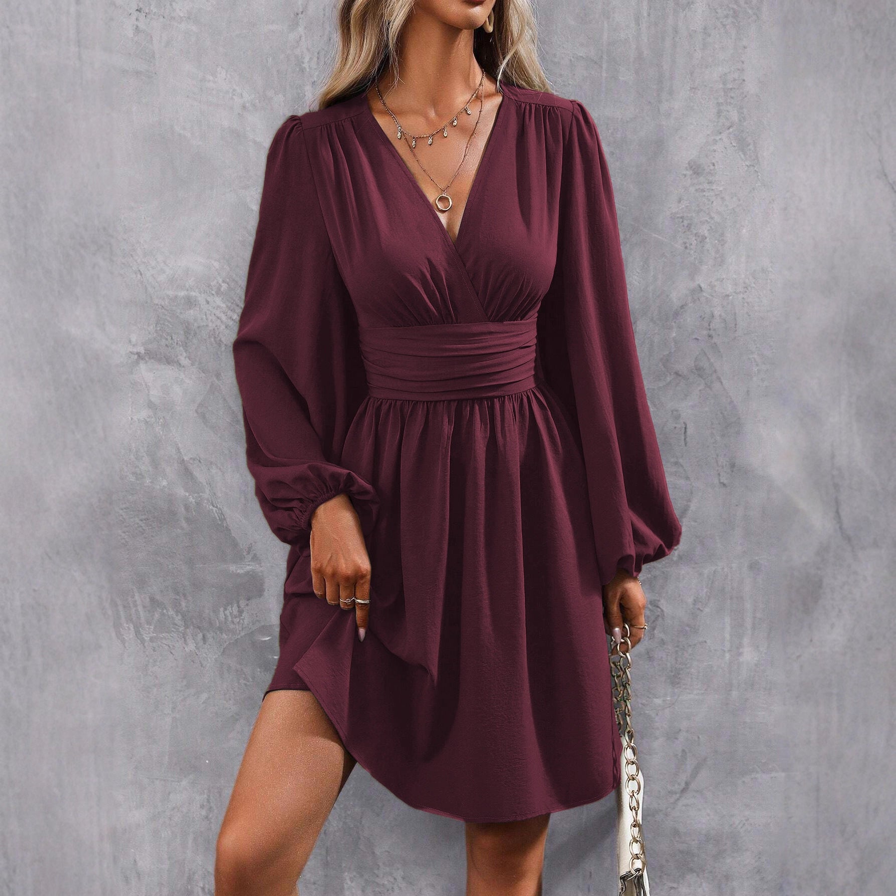 Robe Femme Col Diagonal Manches Lanternes