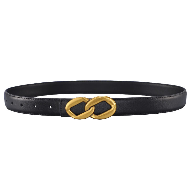 Ceinture Femme Rétro Boucle Lisse en Cuir
