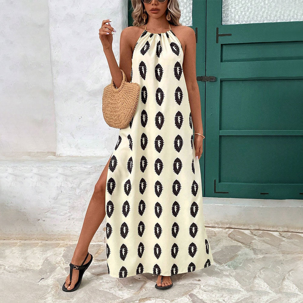 French Design Elegant Halter Beach Maxi Dress