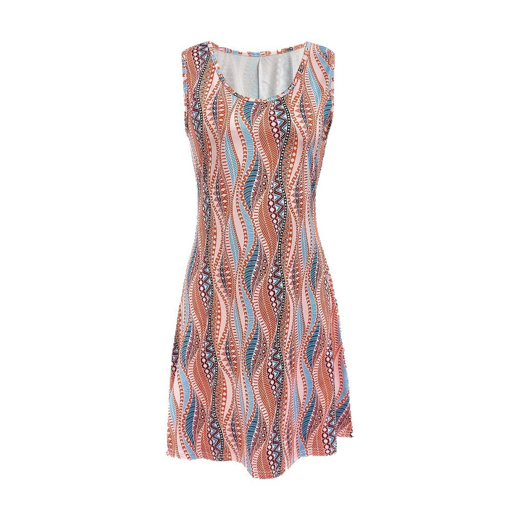 Robe Femme Sans Manches Col Rond Imprimé 3D