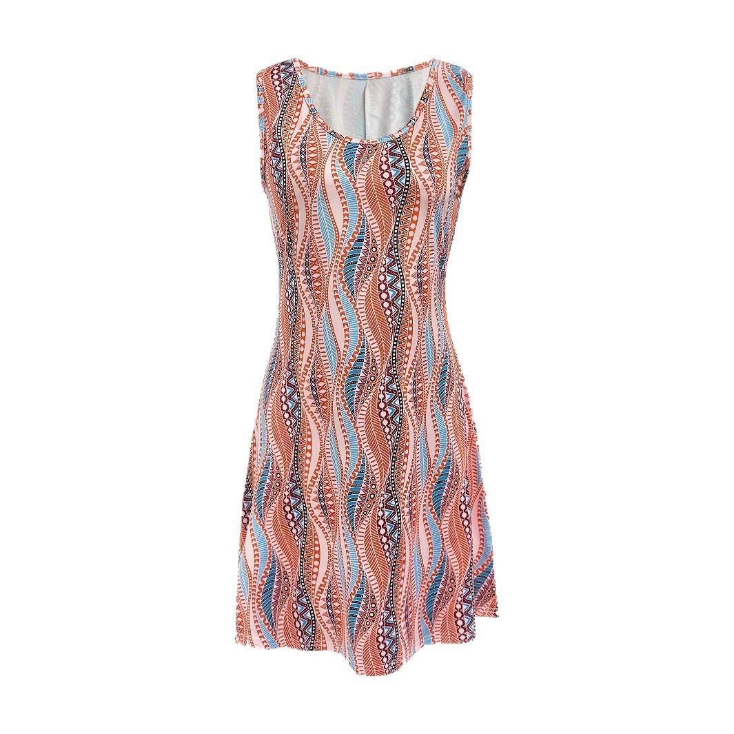 Robe Femme Sans Manches Col Rond Imprimé 3D