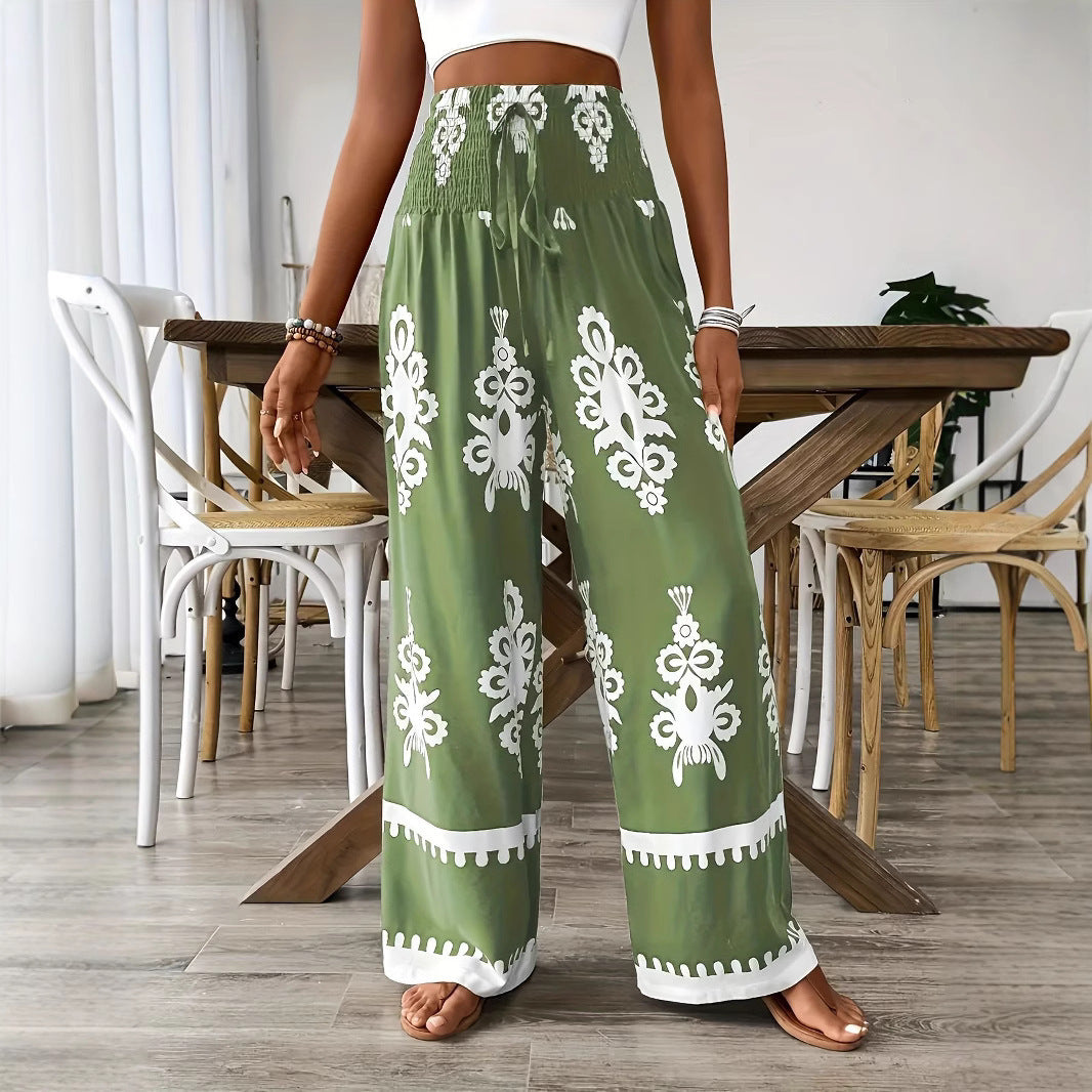Pantalon large imprimé 3D à taille haute