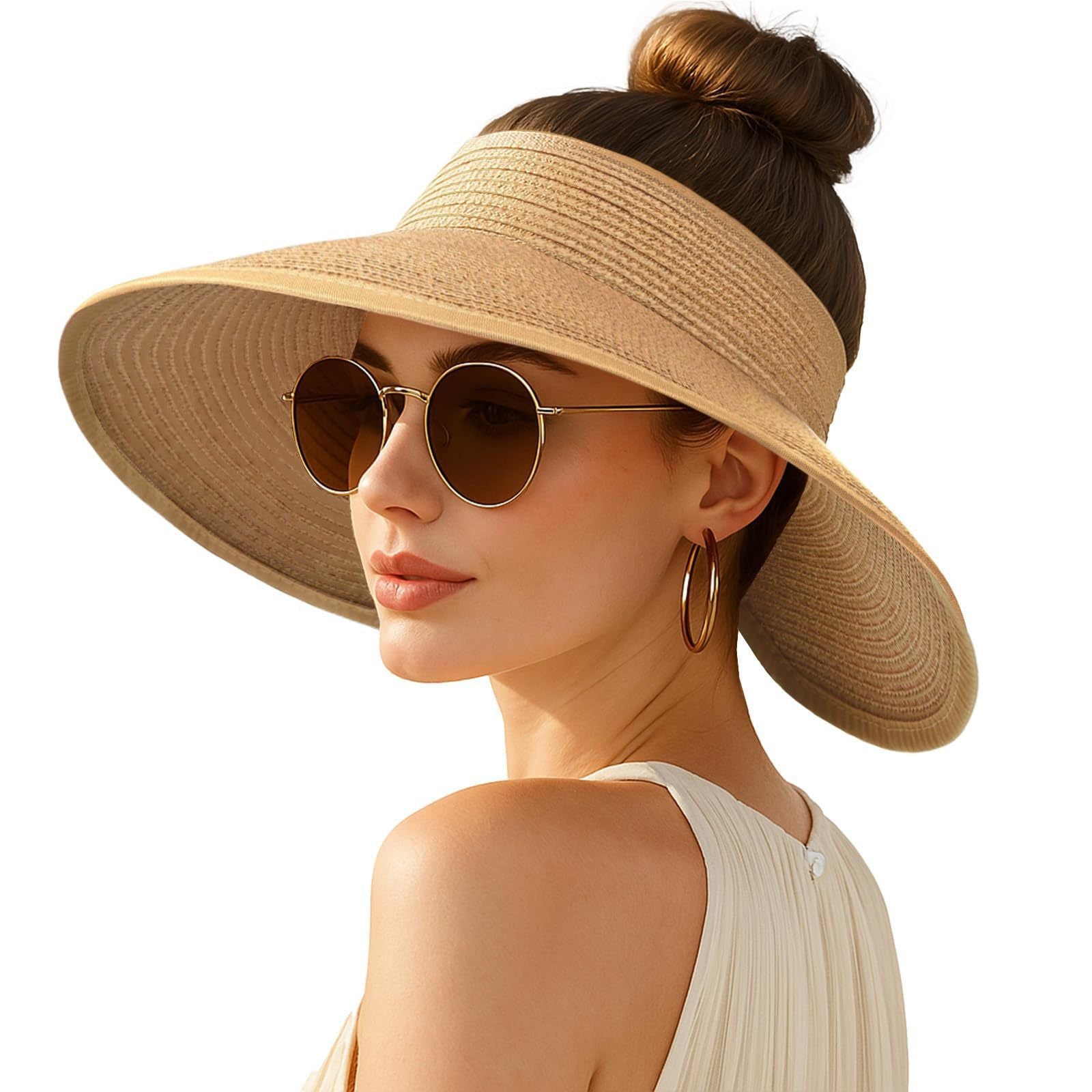 Chapeau de Plage Femme à Large Bord avec Ouverture pour Queue de Cheval – Pliable