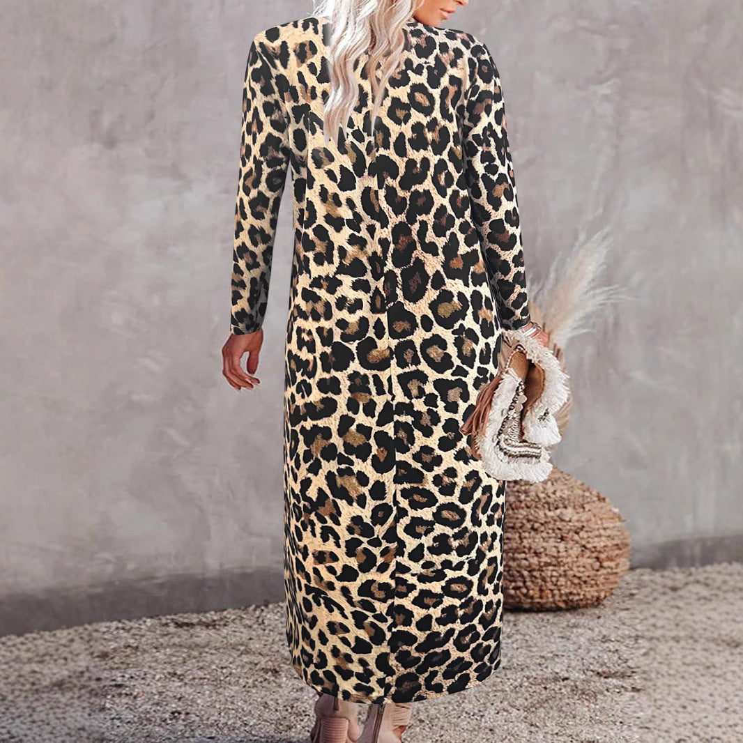 Robe-chemise Élégante à Manches Longues Imprimé Léopard