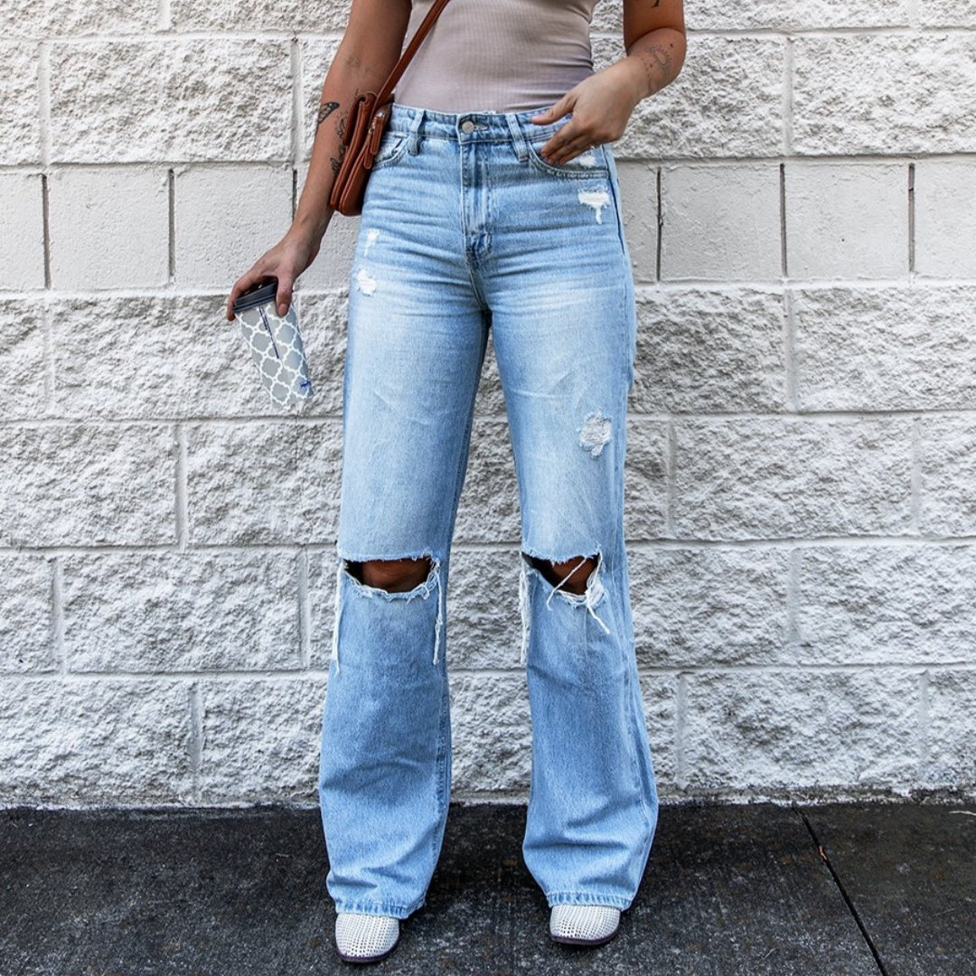 Pantalon Denim Femme Taille Haute Rétro Slim Coupe
