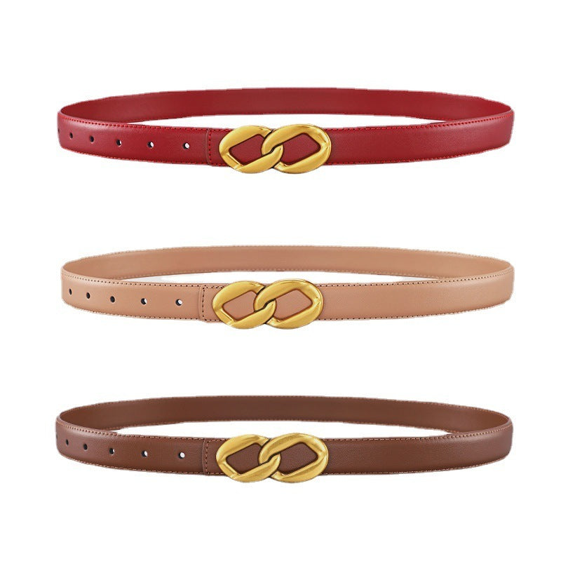 Ceinture Femme Rétro Boucle Lisse en Cuir